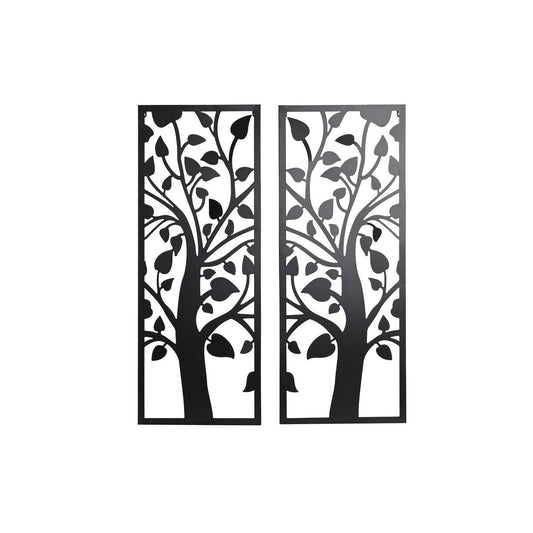Metallinen seinäkoriste 2 kpl, puu shabby chic, musta, 35 x 1,3 x 91 cm sisälle