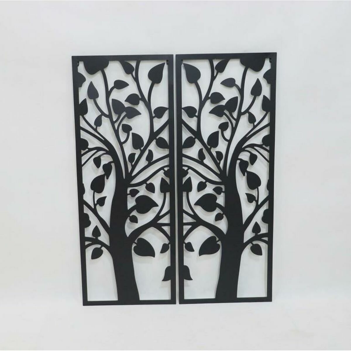 Metallinen seinäkoriste 2 kpl, puu shabby chic, musta, 35 x 1,3 x 91 cm sisälle