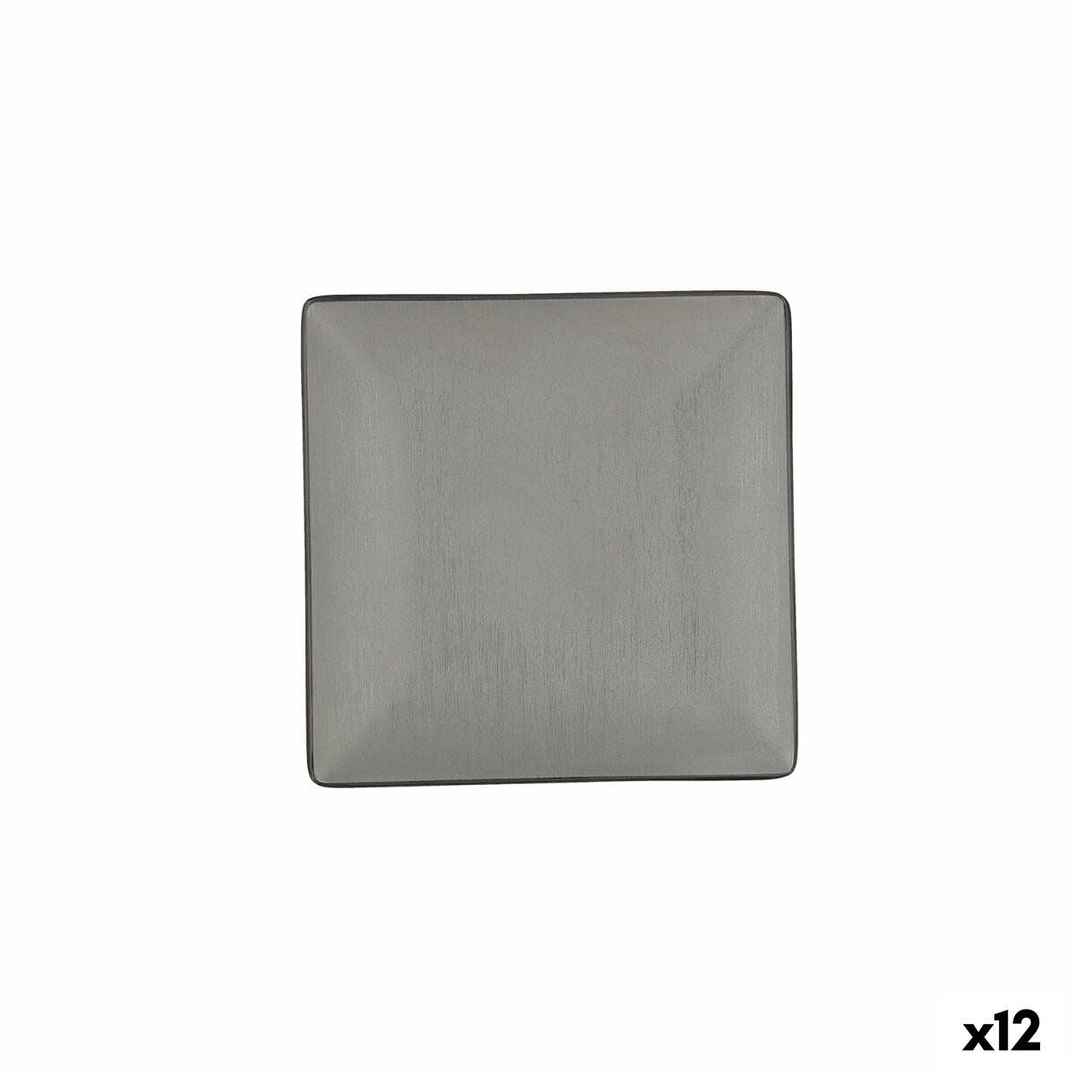Litteä muovilautanen 18 x 18 cm, pinottava ja kestävä 12 kpl, musta keittiöön