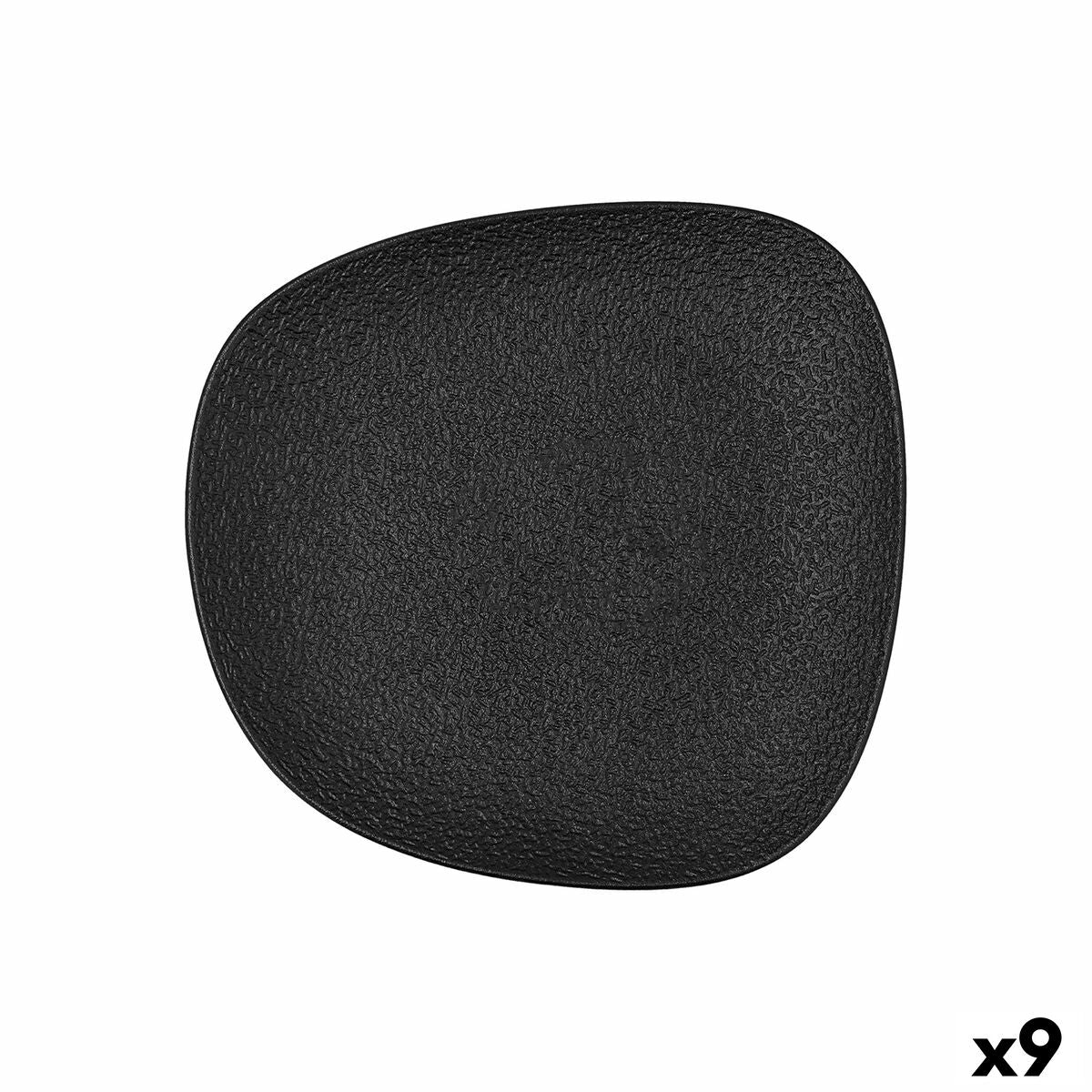Musta keraaminen lautanen, neliö 21,1 x 20,3 x 2,3 cm, 9 kpl, ruokailuun