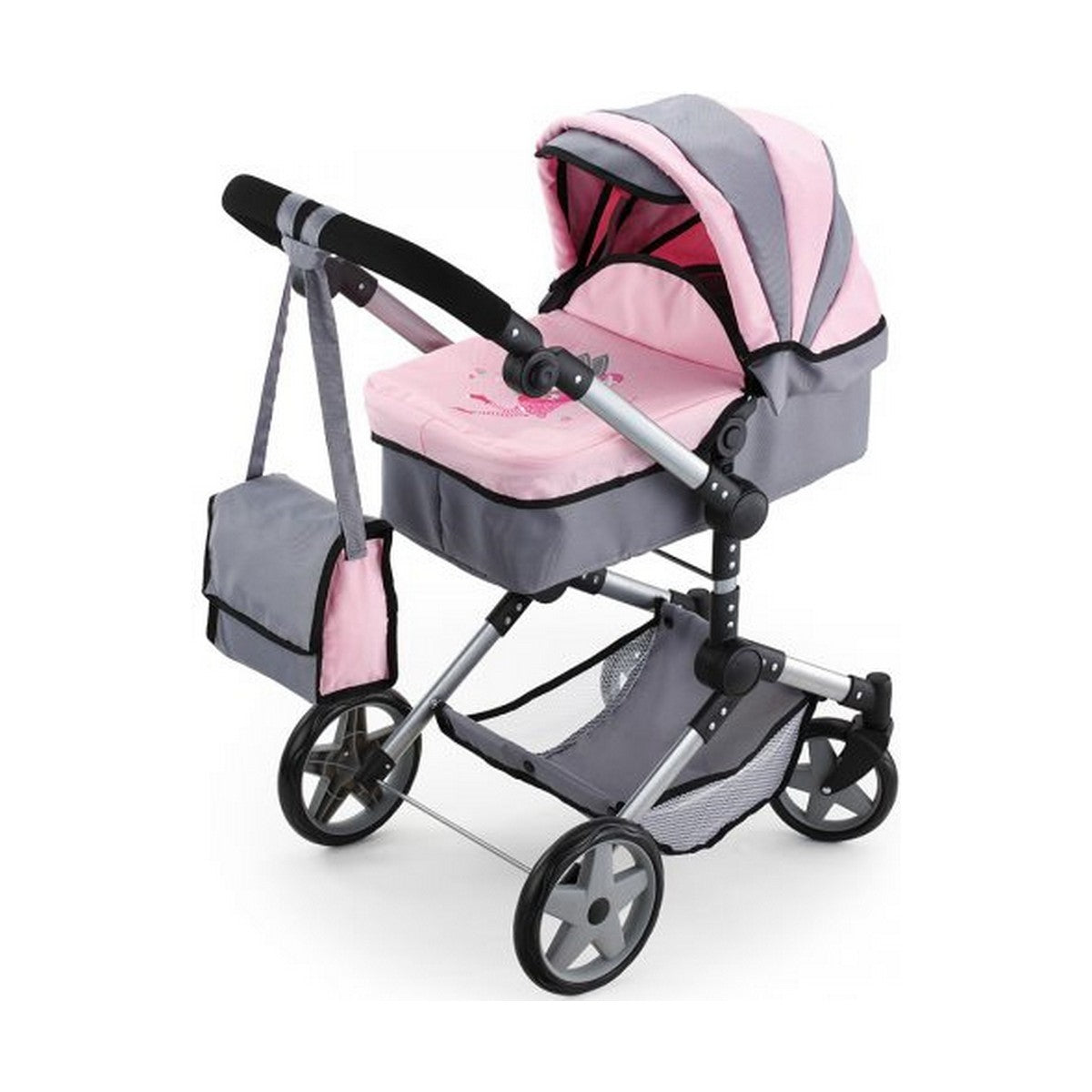 Nukenvaunut 57 cm, harmaa, koottava - Reig Pram Neo Pro, sis. hoitolaukku 3+