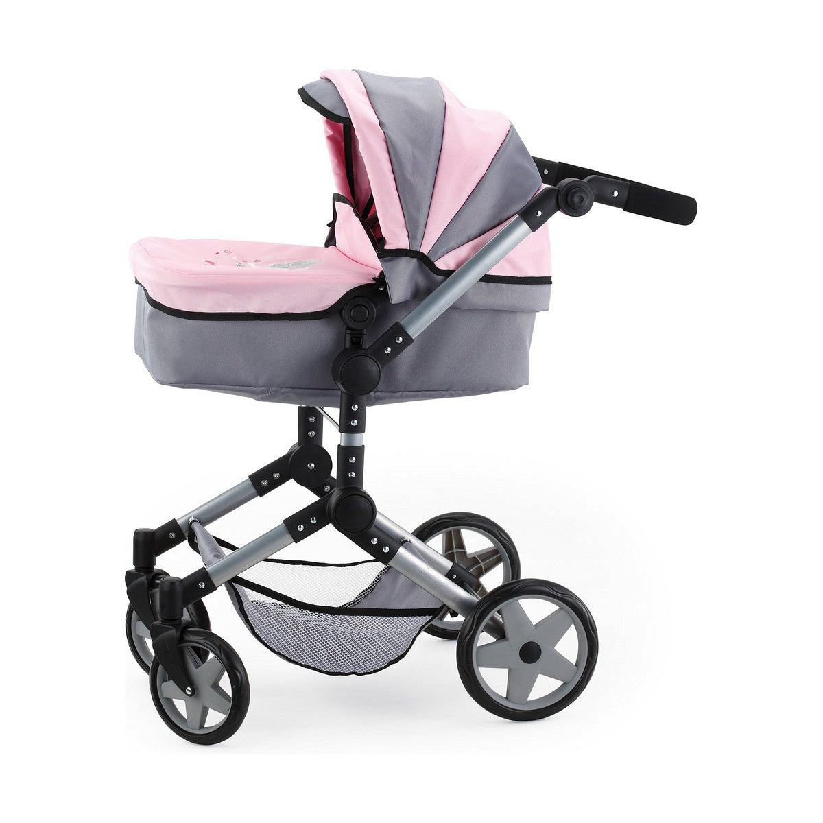 Nukenvaunut 57 cm, harmaa, koottava - Reig Pram Neo Pro, sis. hoitolaukku 3+