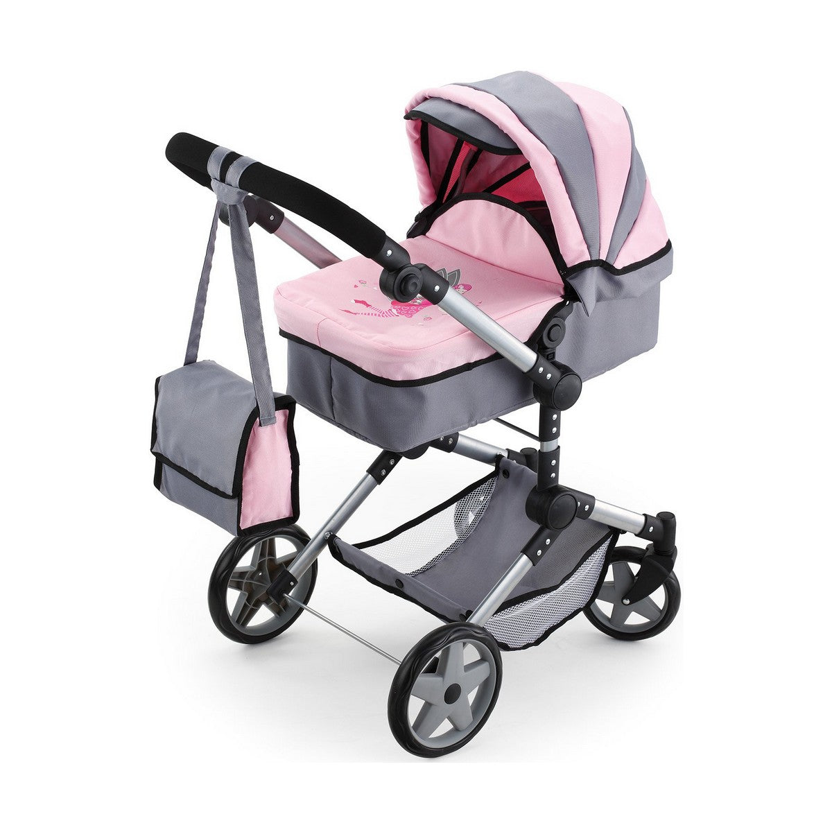 Nukenvaunut 57 cm, harmaa, koottava - Reig Pram Neo Pro, sis. hoitolaukku 3+