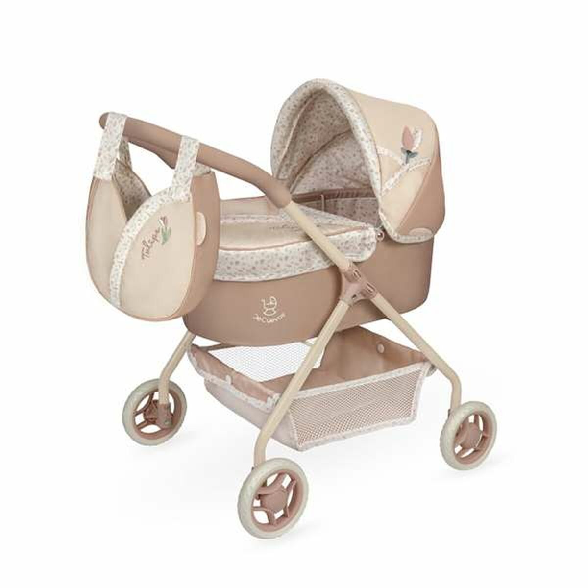 Nukenvaunut kantokopalla & laukulla, beige kukkakuosi, 3+ v - Decuevas