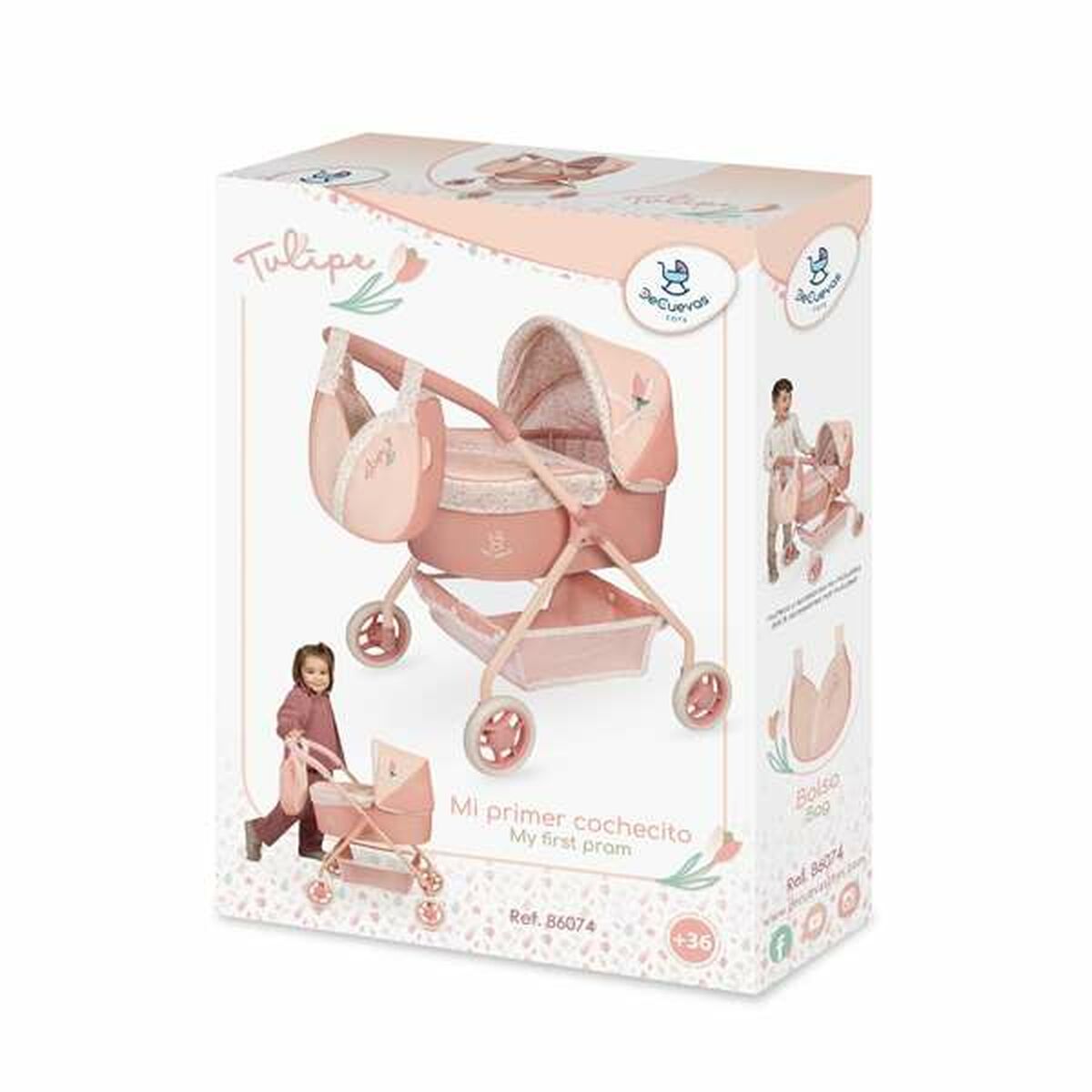 Nukenvaunut kantokopalla & laukulla, beige kukkakuosi, 3+ v - Decuevas