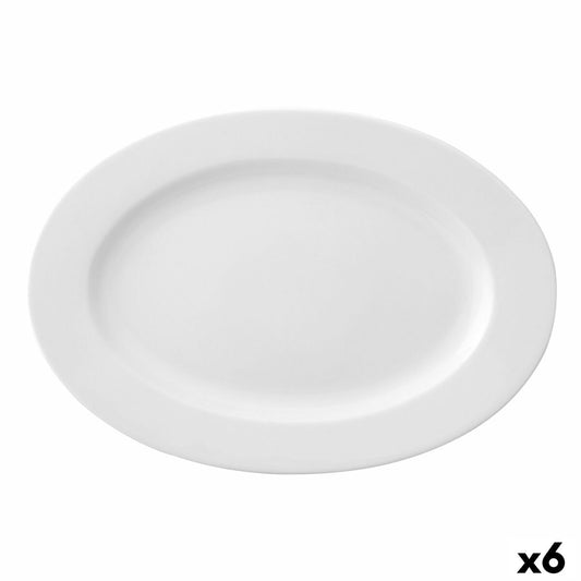 Ovaali lautanen 38 x 25 cm, litteä keramiikka tarjoilulautanen, valkoinen, 6 kpl