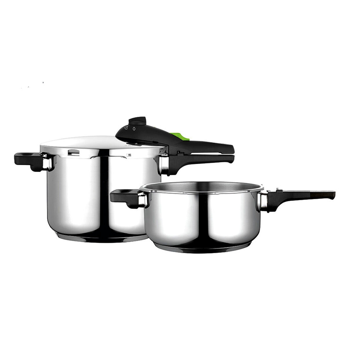 Painekeitinsetti 4 l + 6 l, ruostumaton teräs 18/10 - 2 kpl, bakeliittikahvat