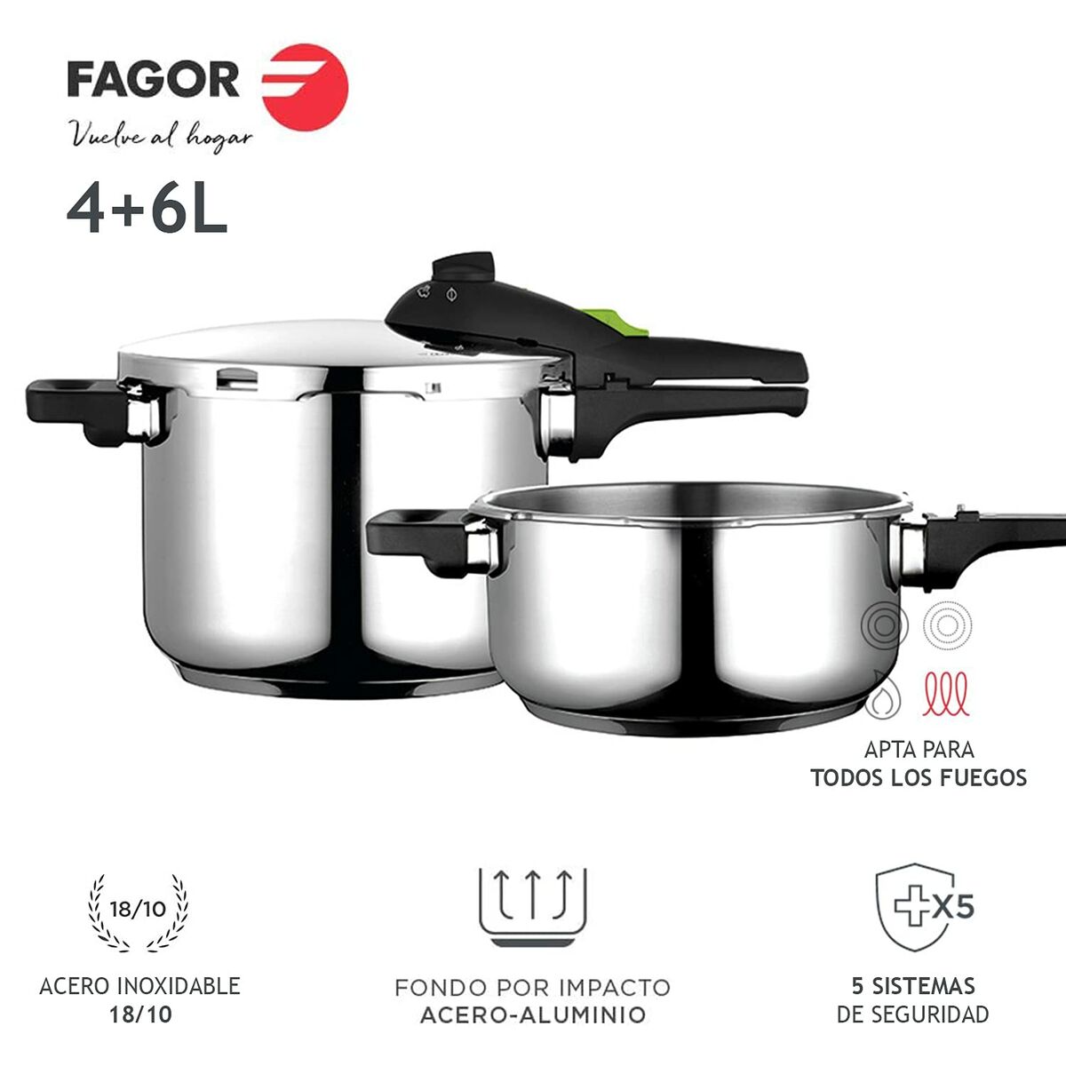 Painekeitinsetti 4 l + 6 l, ruostumaton teräs 18/10 - 2 kpl, bakeliittikahvat