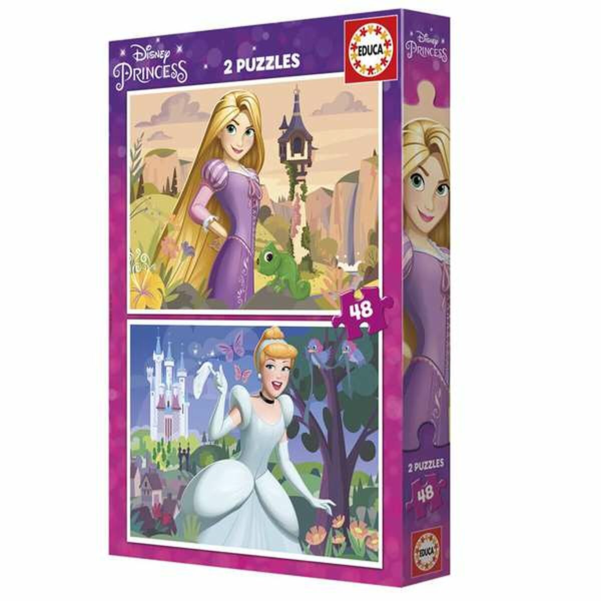 Palapeli 48 palaa 2-palapelin setti, prinsessa Cinderella & Rapunzel, Disney