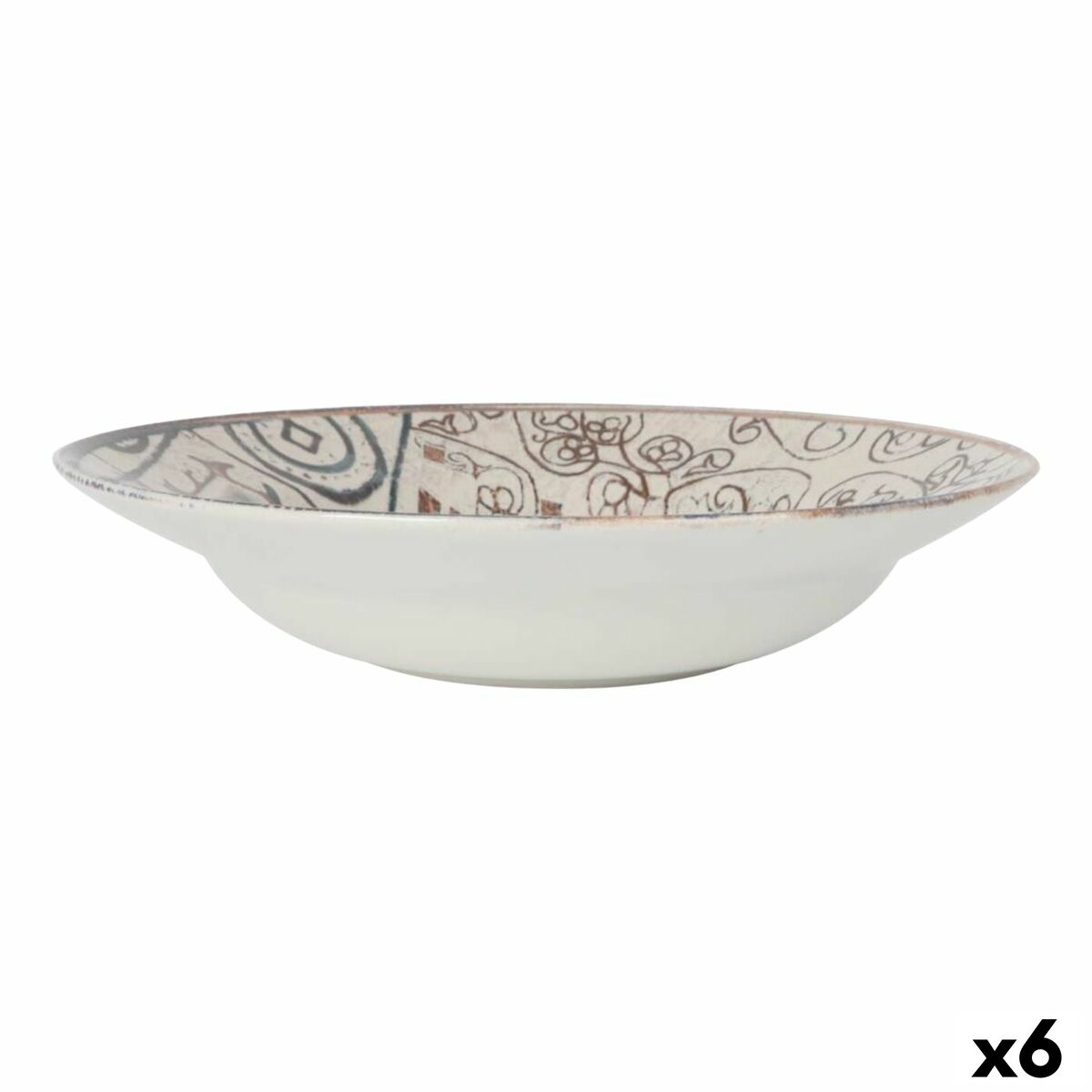 Pastalautanen Ø 29 cm, 6 kpl, syvä pasta-astia Grecia-kuosi, ruokailuun