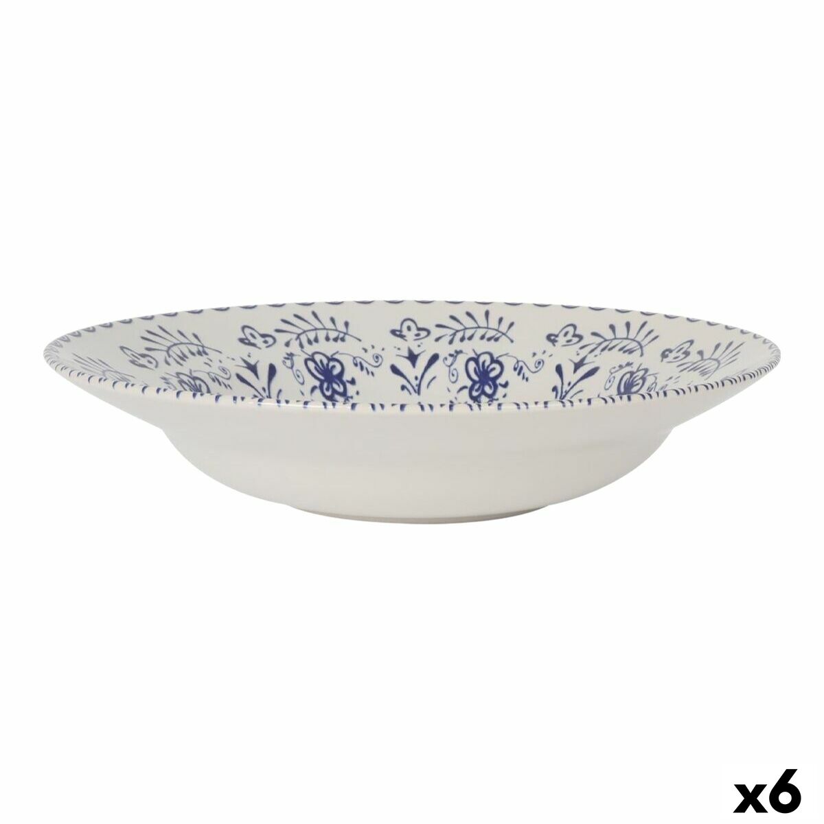 Pastalautaset 6 kpl Ø 29 cm, sinivalkoinen kukka-kuvio, arkeen & juhlaan