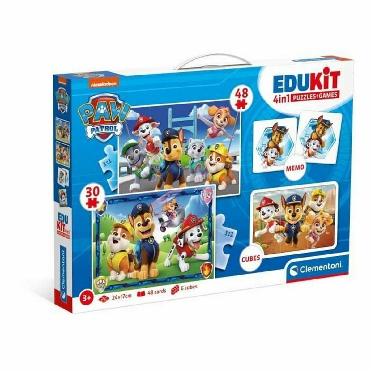 Paw patrol palapeli 4-in-1 setti, memo & kuutiopelit, 3+ lapsille Clementoni