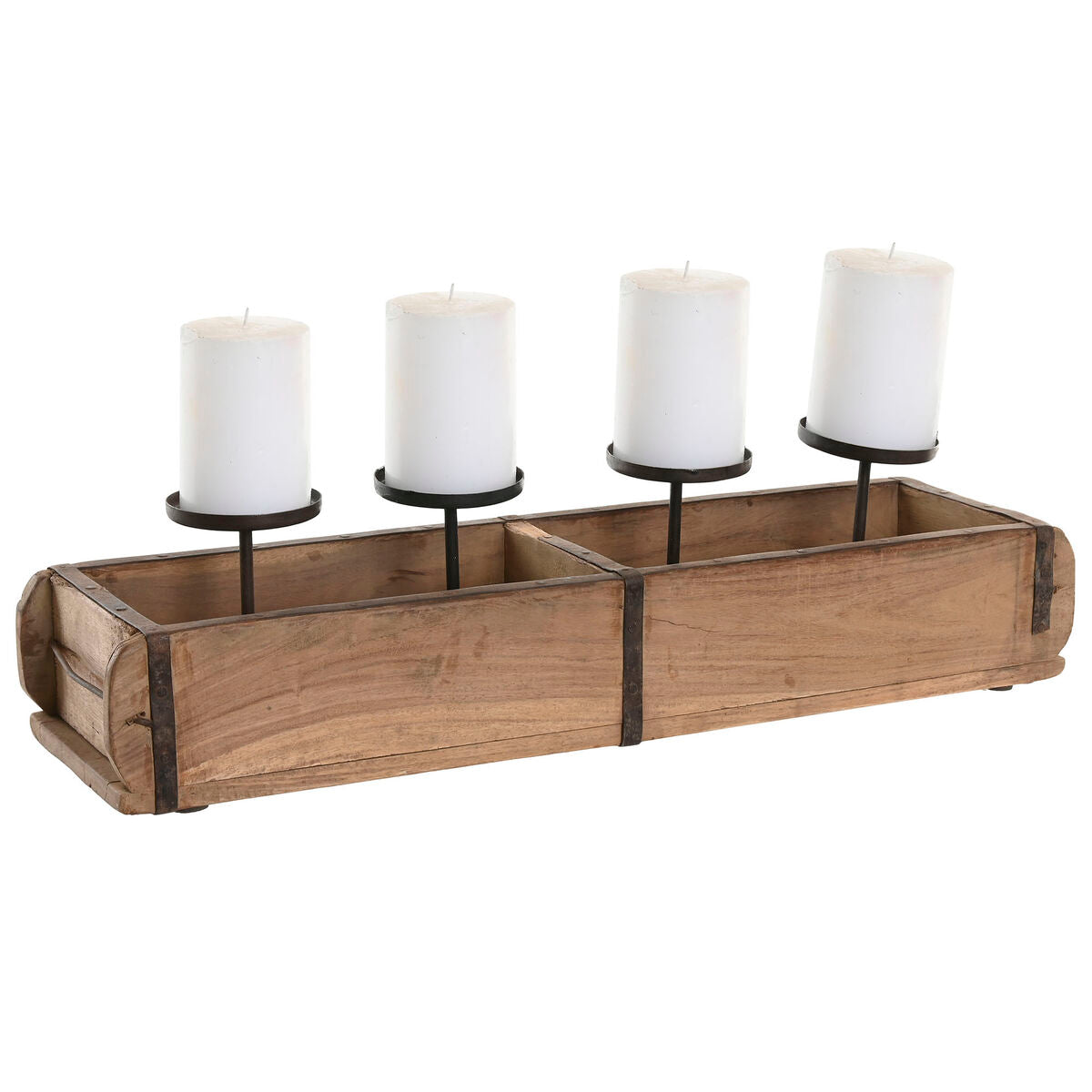 Kynttilänjalka tiikki & rauta 60 x 15 x 14 cm, pitkä rustiikkinen pöydälle