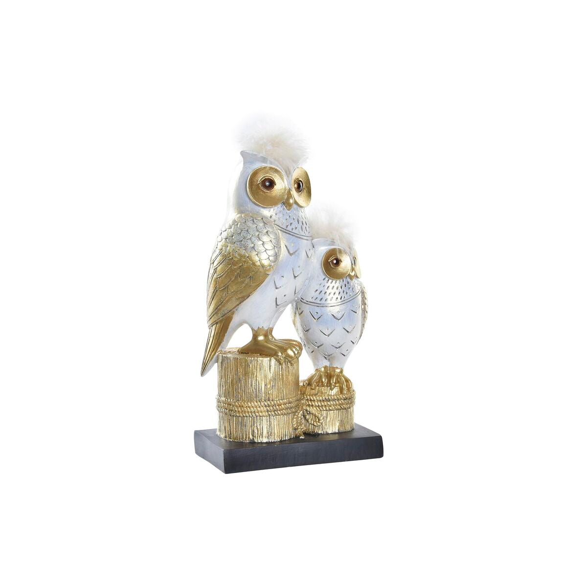 Pöllö koristefiguuri, kullattu valkoinen resiini, 14,5 x 9 x 26 cm, sisustukseen