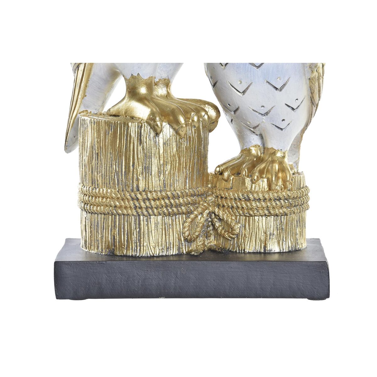 Pöllö koristefiguuri, kullattu valkoinen resiini, 14,5 x 9 x 26 cm, sisustukseen