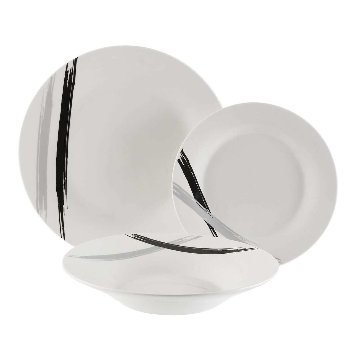 Posliiniastiasto 12 osaa, minimalistinen ruokailusetti Ø19, Ø23 & Ø27 cm