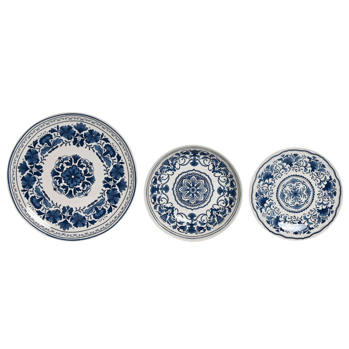 Posliiniastiasto 18-osainen sinivalkoinen arab-kuvio, lautaset & kulhot 27 cm