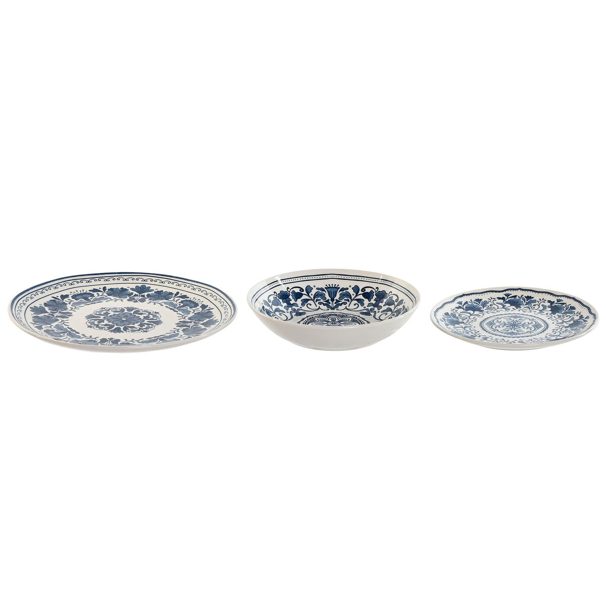 Posliiniastiasto 18-osainen sinivalkoinen arab-kuvio, lautaset & kulhot 27 cm