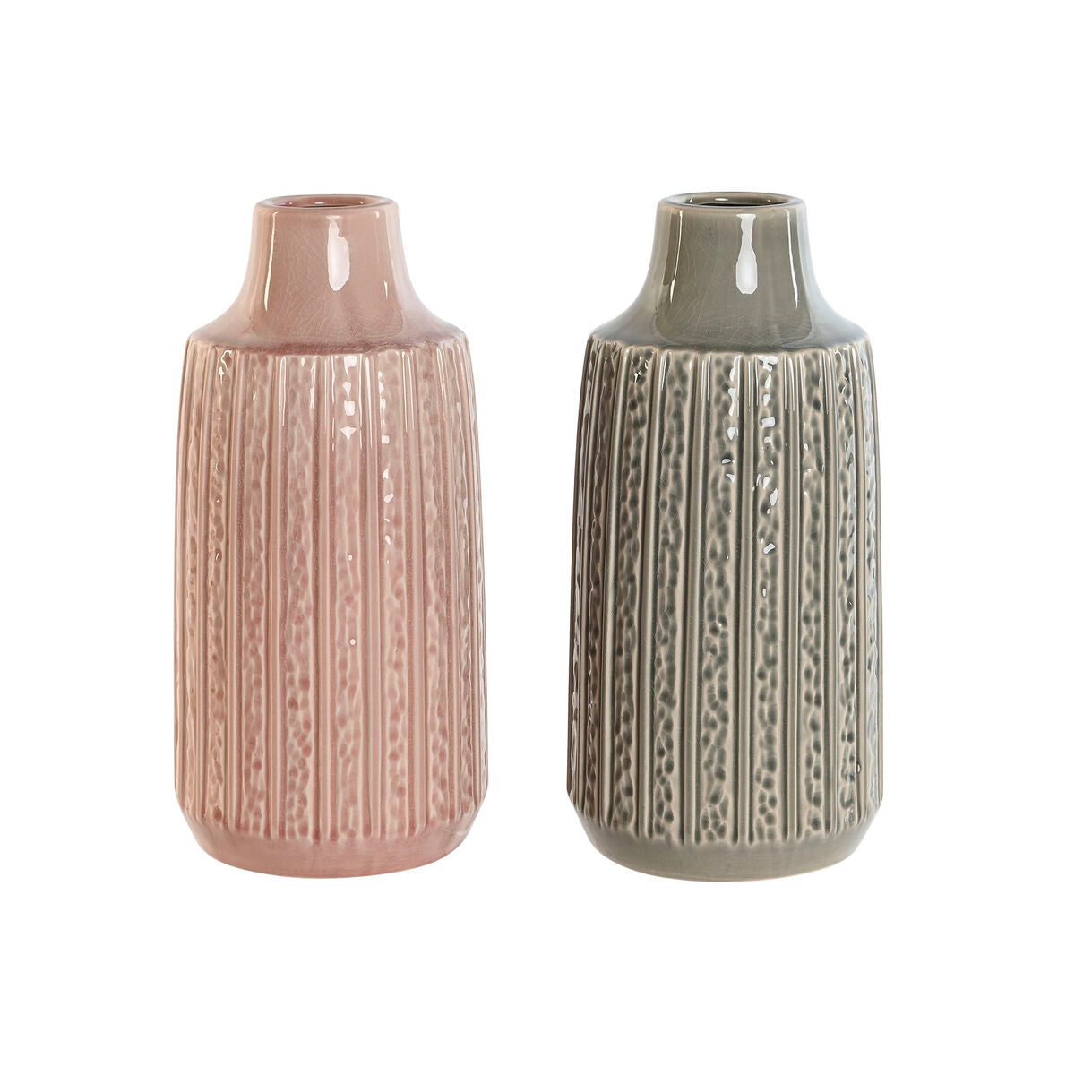 Maljakko posliini 15×15×31 cm, 2 kpl, harmaa & pinkki, kodin sisustukseen