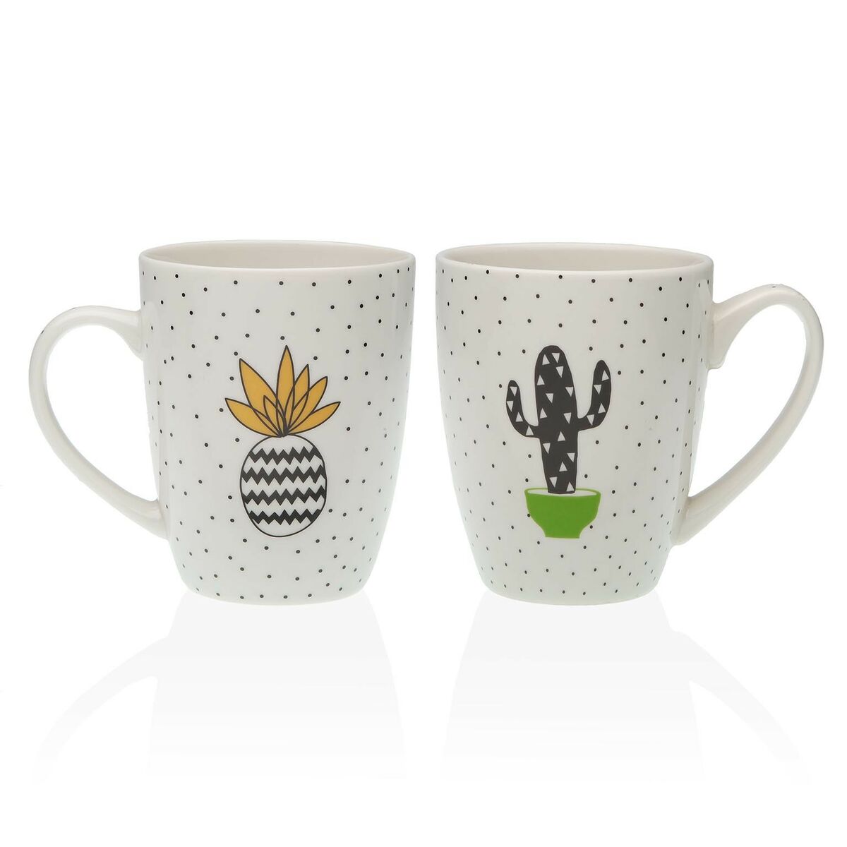 Posliinimuki kaktus & ananas, valkoinen pistekuvio kahvimuki 1 kpl kotikeittiöön