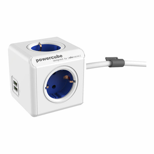 Jatkojohto powercube 4-osainen, Schuko 2×USB, 1,5 m johto, 250 V 16 A pöytään