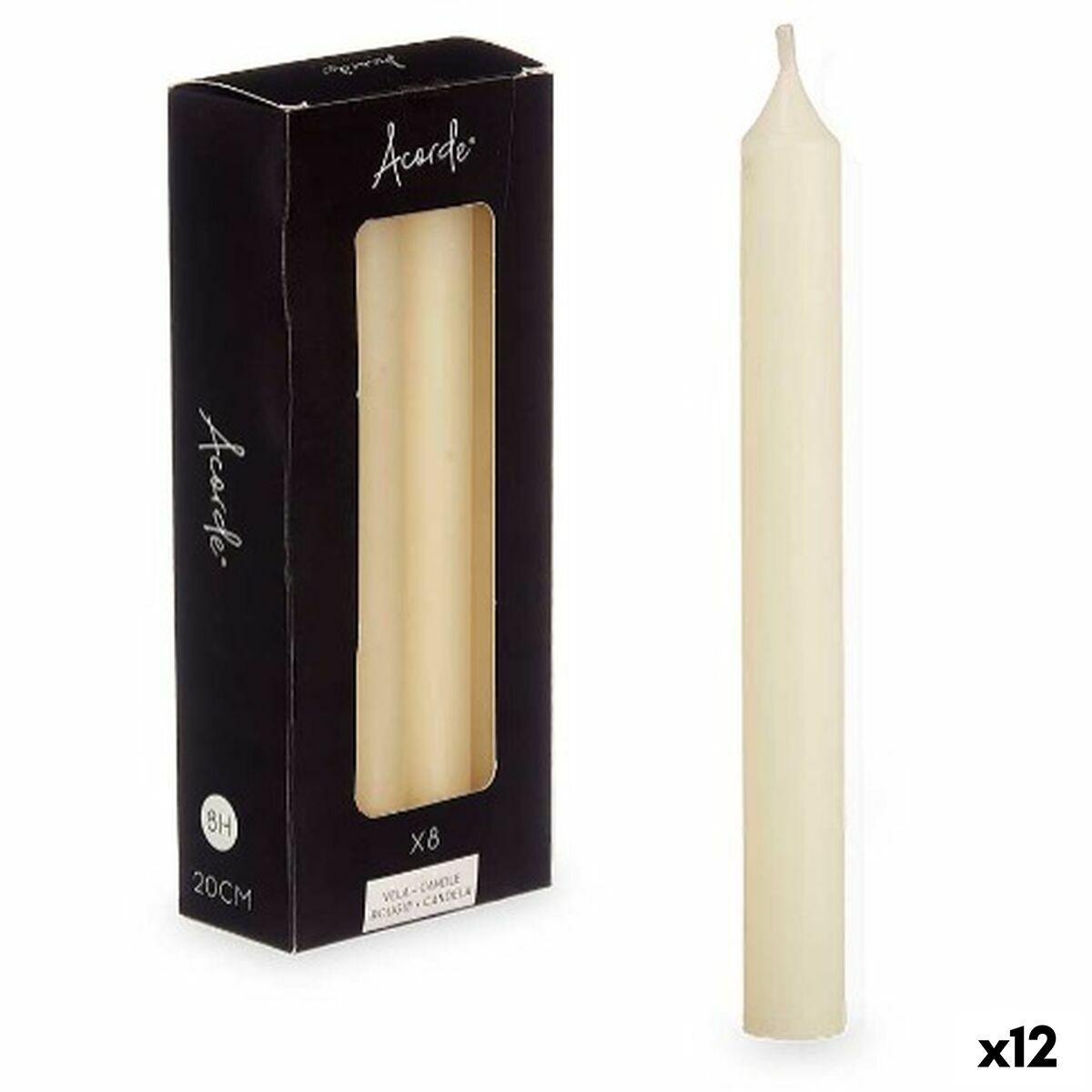 Pöytäkynttilät 20 cm, 8 h paloaika, kerma, 2 cm halkaisija, 12 kpl, parafiini