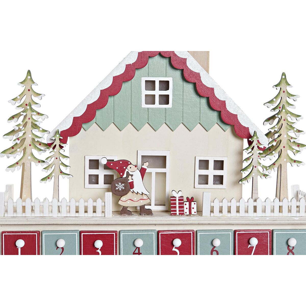 Adventtikalenteri puinen LED 24 luukkua, joulukoriste - 2 kpl, 32 x 8 x 33 cm
