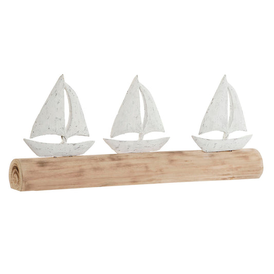Puinen koristevene Välimeren tyyliin, valkoinen & luonnollinen 62×8,5×25,5 cm
