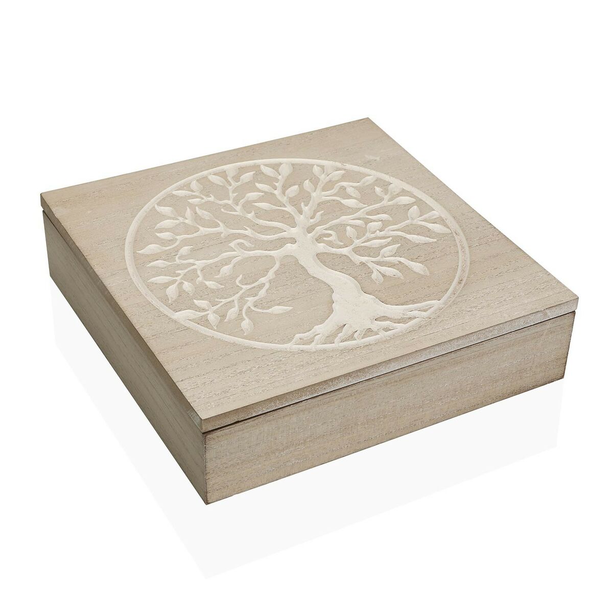 Puinen korurasia puukuviolla, vaalea koristerasia 24×6×24 cm kodin sisustukseen