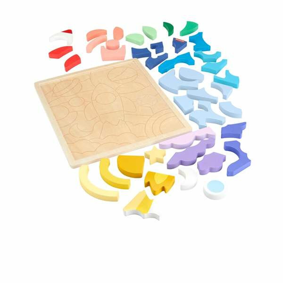 Puupalapeli 42 osaa avaruus, 3+ lapsille, värikäs lasten palapeli Fisher-Price
