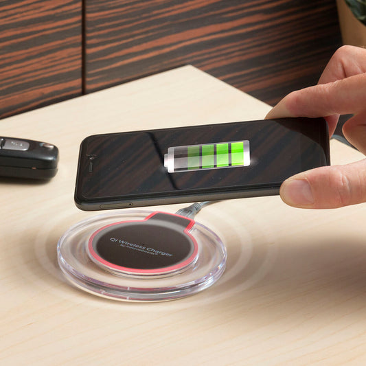 Qi langaton laturi älypuhelimille, micro-usb-kaapeli, led Ø10×1 cm, nopea lataus
