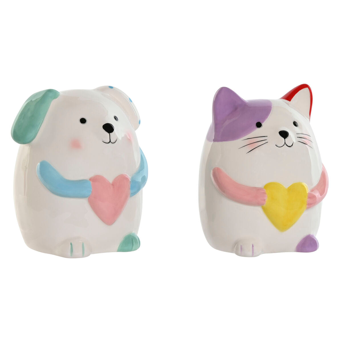 Rahalipas dolomiitti monivärinen 2 kpl, eläinhahmot koira & kissa, 13 x 12 x 19 cm