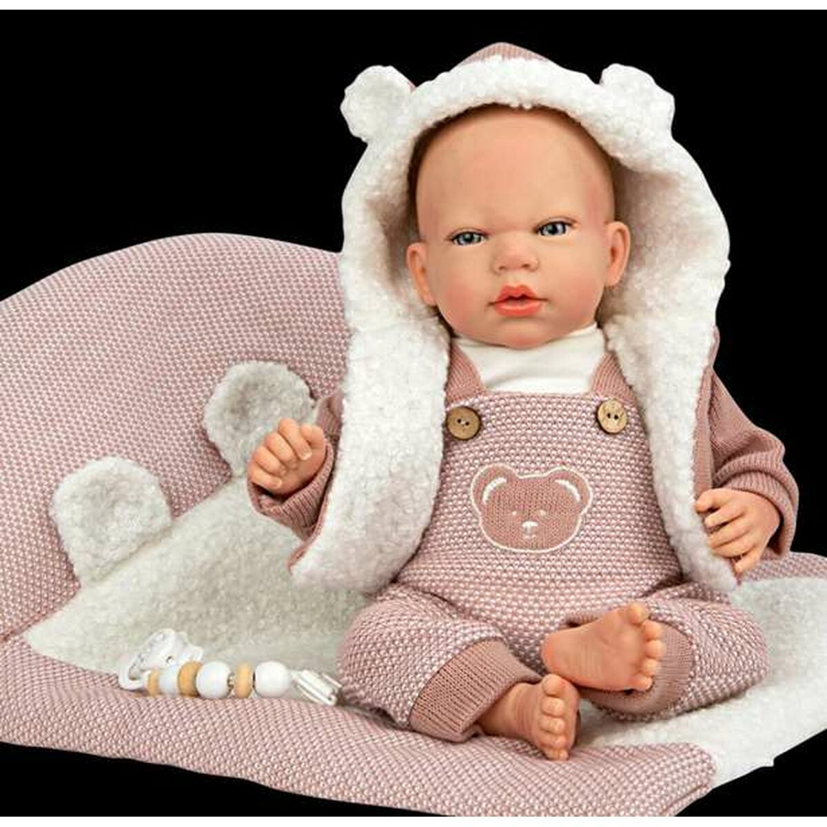 Reborn-nukke 40 cm, realistinen vauvanukke vaaleanpunaisessa puvussa ja viltti
