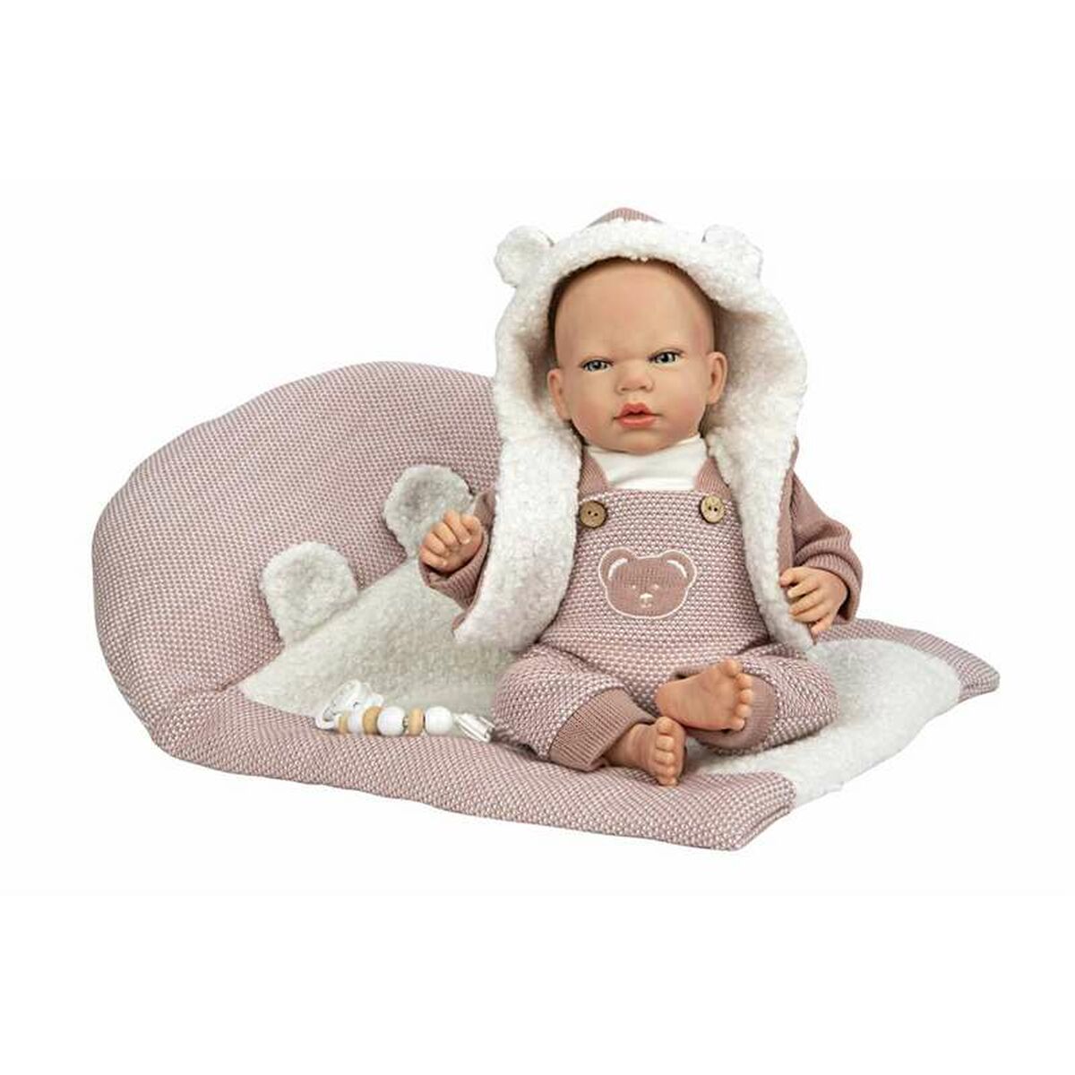 Reborn-nukke 40 cm, realistinen vauvanukke vaaleanpunaisessa puvussa ja viltti