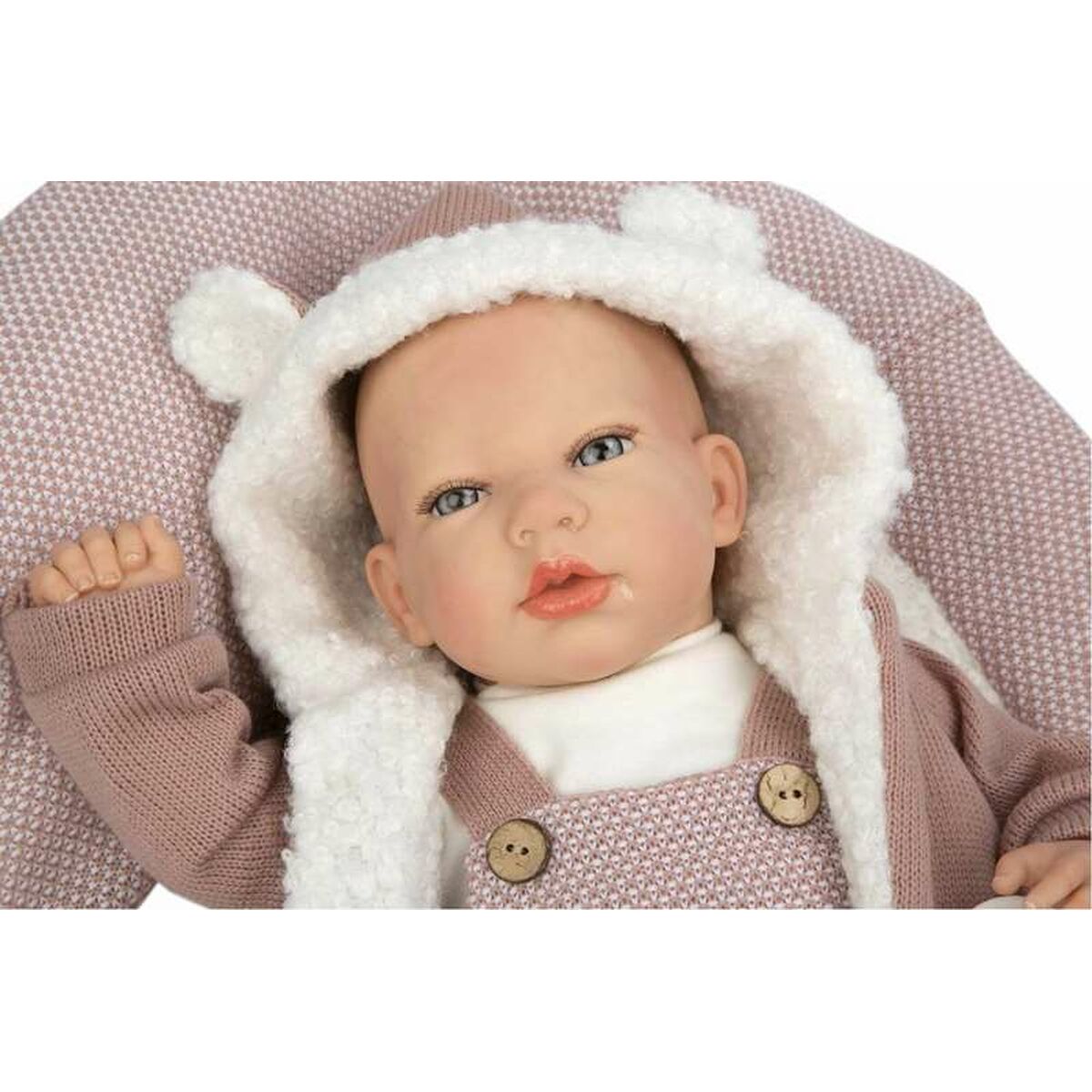 Reborn-nukke 40 cm, realistinen vauvanukke vaaleanpunaisessa puvussa ja viltti