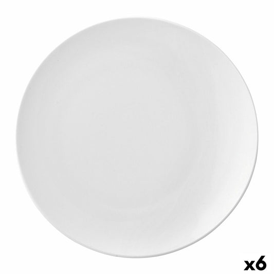 Ruokalautanen 24 cm keraaminen valkoinen, 6 kpl – litteä coupe, astianpesukone