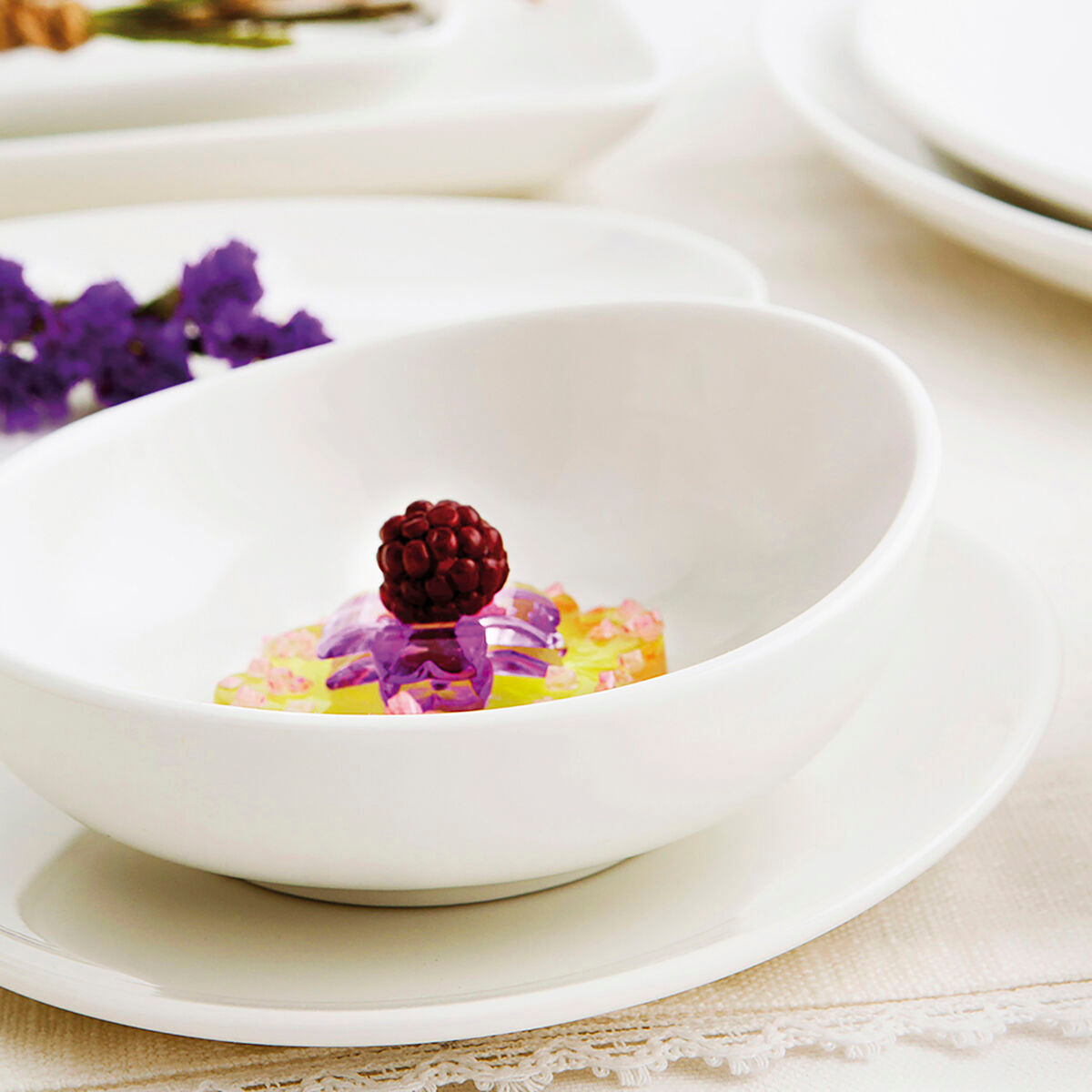Ruokalautanen 24 cm keraaminen valkoinen, 6 kpl – litteä coupe, astianpesukone