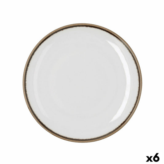 Ruokalautanen Ø 25 cm keramiikka, 6 kpl, valkoinen rustiikkireuna ruokailuun