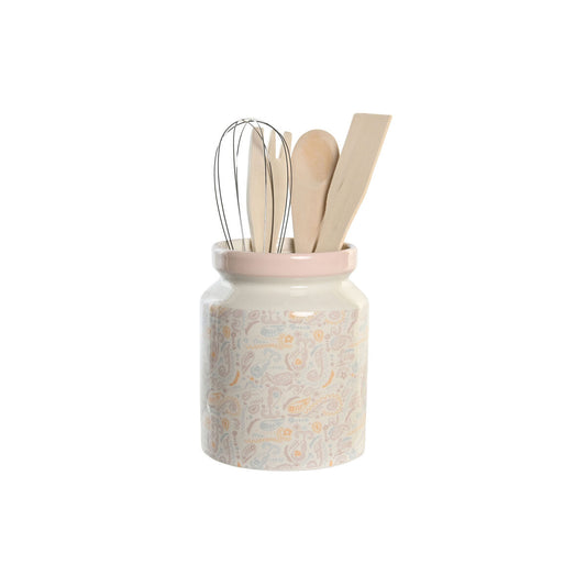 Ruukku keittiövälineille, dolomiitti & MDF 12 x 12 x 25 cm, valkoinen/pinkki
