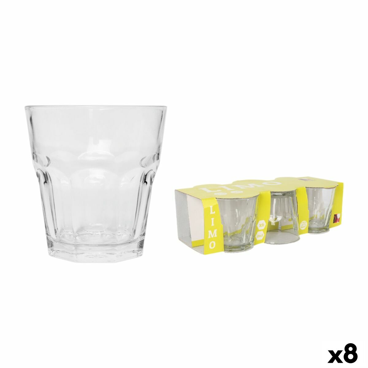 Juomalasit 260 ml 6 kpl, kirkas fasettimalli arkeen & juhlaan, lasisetti kotiin