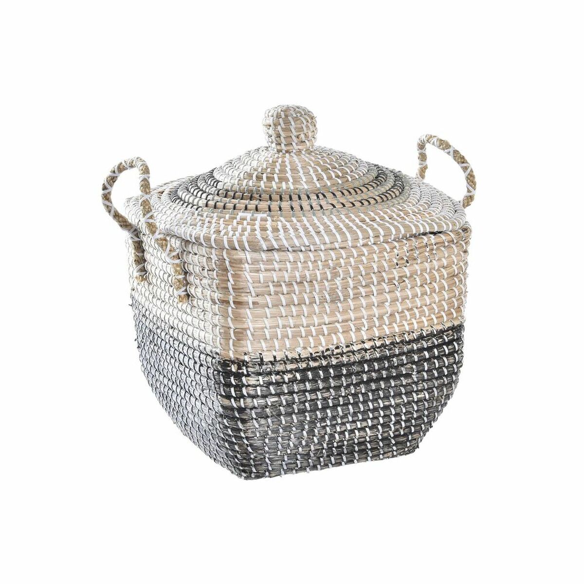 Säilytyskori kannella 45 x 35 x 43 cm meriruoko, harmaa & luonnonvärinen boho