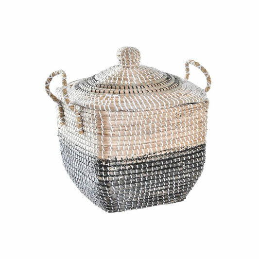 Säilytyskori kannella 45 x 35 x 43 cm meriruoko, harmaa & luonnonvärinen boho