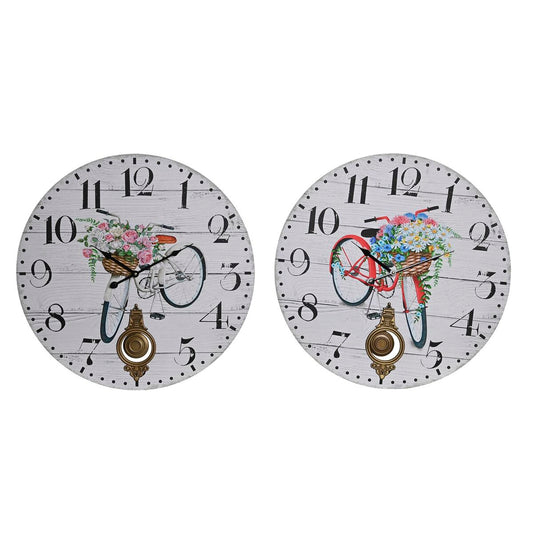 Seinäkello polkupyörä 58 cm, 2 kpl, MDF & metalli, monivärinen kukkakori