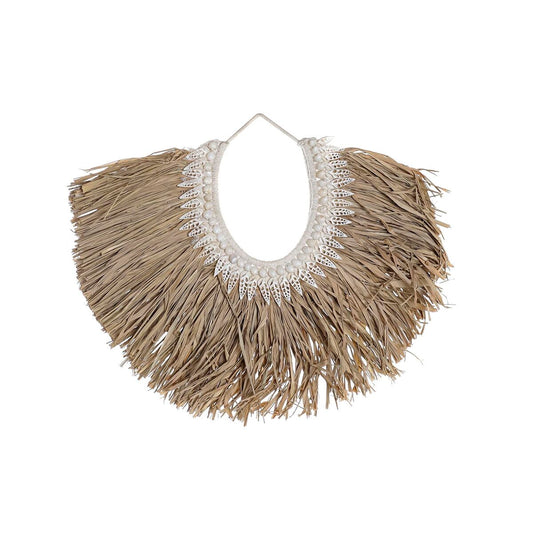 Seinäkoriste kuorilla & luonnonkuidulla, 70 x 3 x 57 cm, beige/ruskea, boho