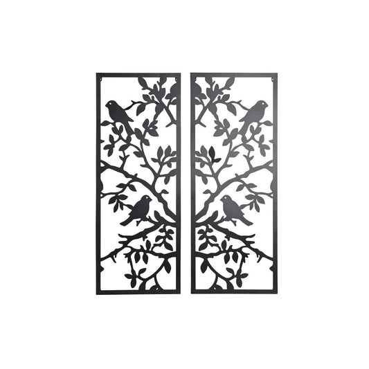 Seinäkoriste linnut, metallinen musta 2 kpl shabby chic 35 x 1,3 x 91 cm