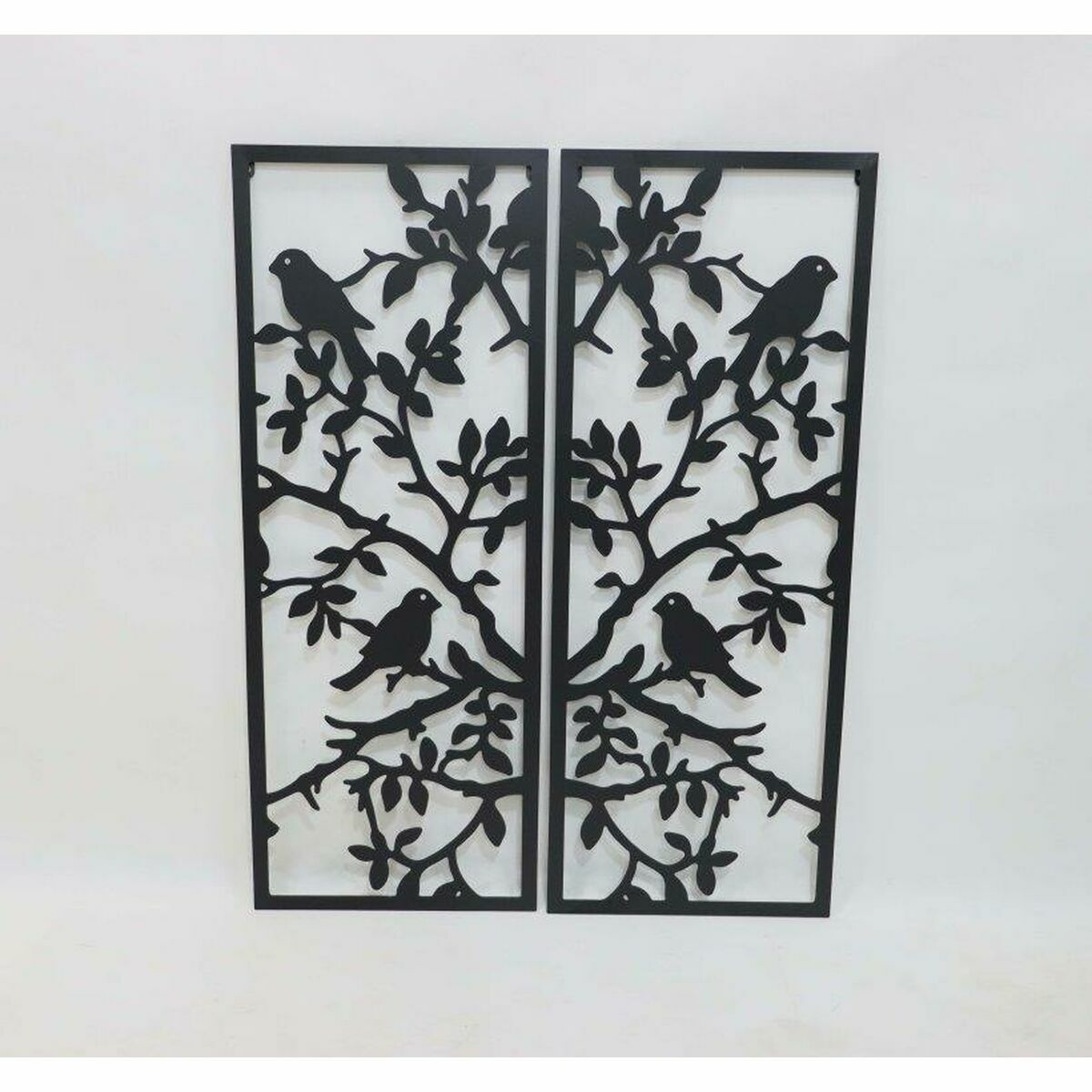 Seinäkoriste linnut, metallinen musta 2 kpl shabby chic 35 x 1,3 x 91 cm