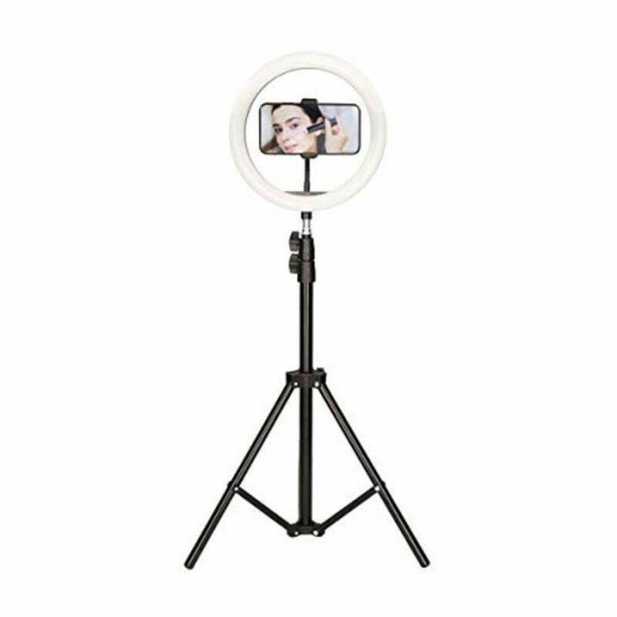 Selfie-rengasvalo 10W, säädettävä jalusta 160 cm & puhelinteline, musta