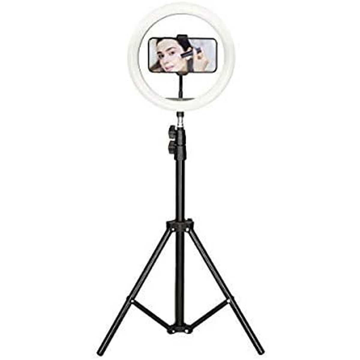 Selfie-rengasvalo 10W, säädettävä jalusta 160 cm & puhelinteline, musta