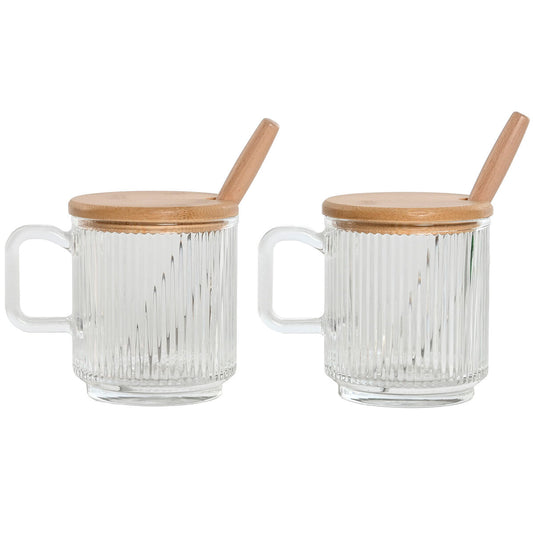 Sokeriastia 350 ml, bambukansi & lusikka, läpinäkyvä kristalli, 11,7×8,7×14 cm, 2 kpl