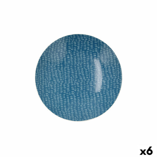Syvä lautanen 20 cm, sininen keramiikka Ripple-kuvio, 6 kpl arkeen & juhlaan